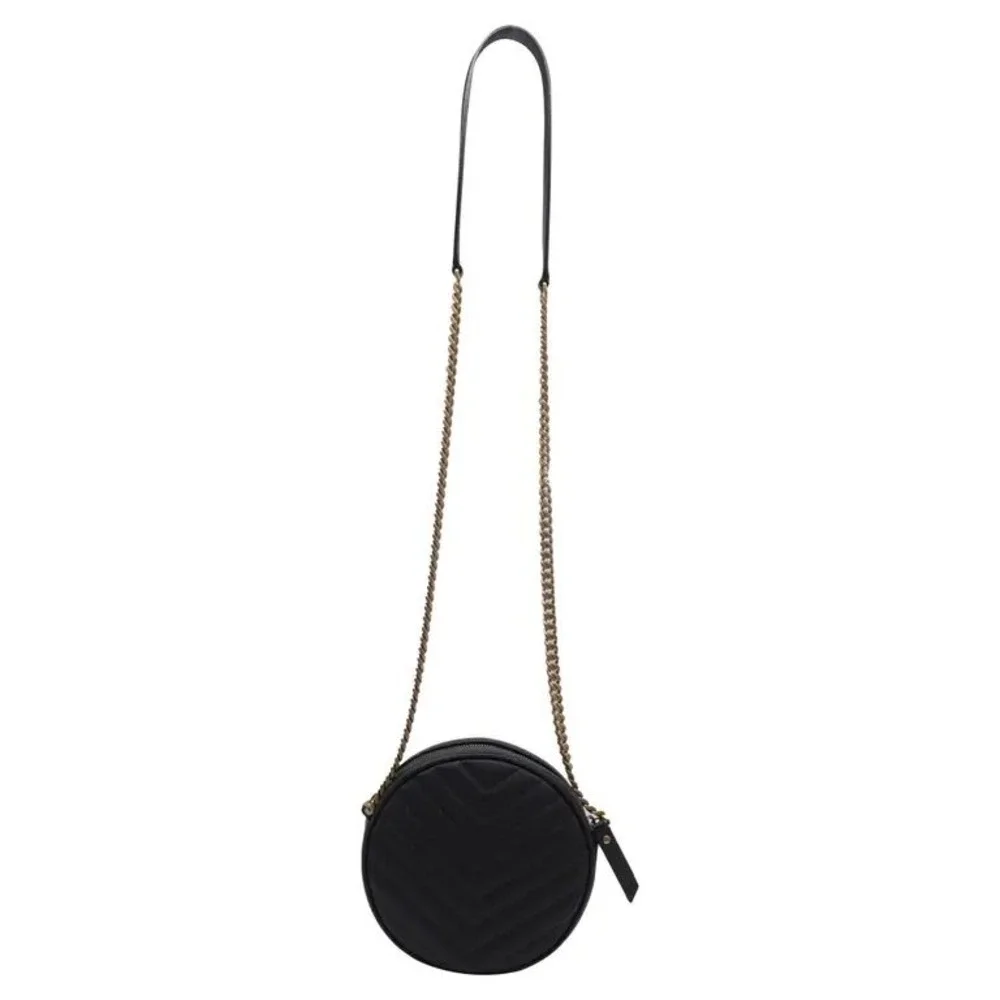 Saint Laurent Vinyle Round Camera Bag Black Chevron Quilted Leather YSL Gold